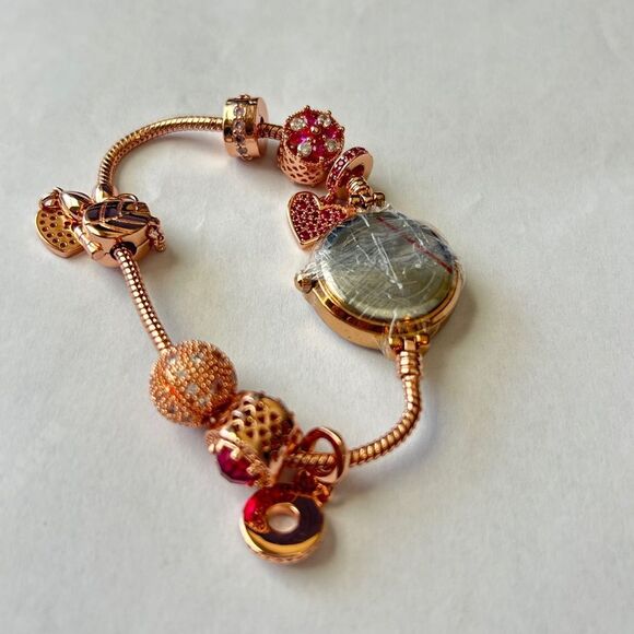 Women’s ruby bracelet watch with crystal beaded rose gold NEW - Picture 4 of 6